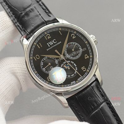 Top Replica IWC Portuguese Black Face 42 MM Men Moonphase Watch